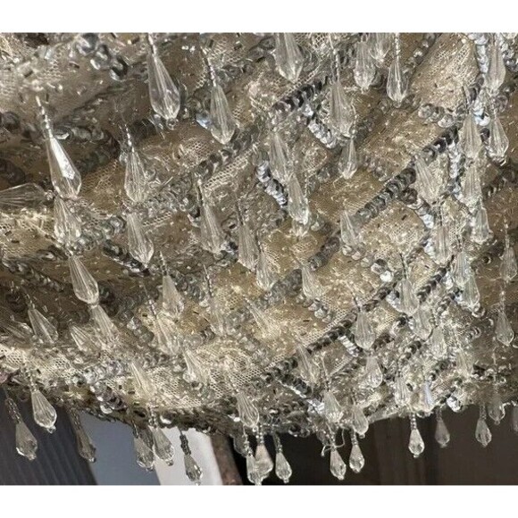 MAC DUGGAL SEQUIN CRYSTAL FRINGED HALTER STRAP GOWN NUDE SILVER SZ‎ 0 5678 RARE - Picture 9 of 10